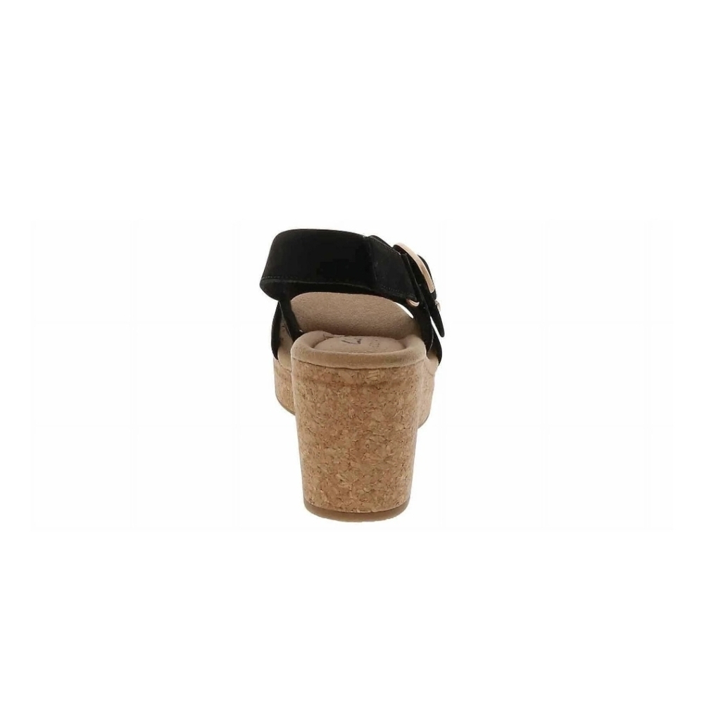 ✨️NIB✨️Clarks Giselle Dove Womens Black Wedge Sandals with Cork Heel SIZE 7.5W - Picture 2 of 10